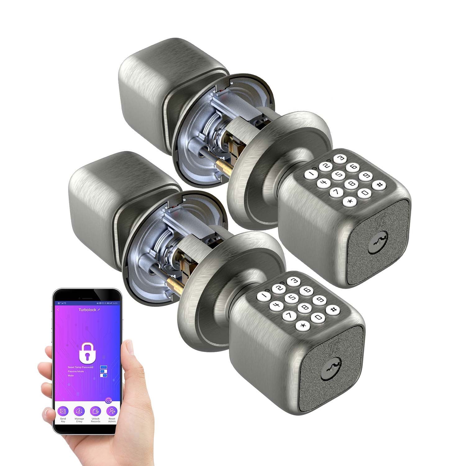 Turbolock Tl111p 2 Smart Door Lock With Keypad 2 Lock Set Mobile App Smart Door Knob Keyless Entry Auto Lock Walmart Com