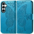 thumbnail image 2 of for Samsung Galaxy S23 FE Case Wallet,Women Butterfly Embossed PU Leather Flip Folio Cover Card Holder Slots Stand with Wrist Strap Phone Case Wallet for Galaxy S23 FE 5G (Blue), 2 of 14