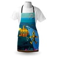 thumbnail image 3 of Yellow Submarine Apron A Submarine and a Diver Jumping Dolphins Illustration Print, Unisex Kitchen Bib Apron with Adjustable Neck for Cooking Baking Gardening, Petrol Blue and Ginger, by Ambesonne, 3 of 3