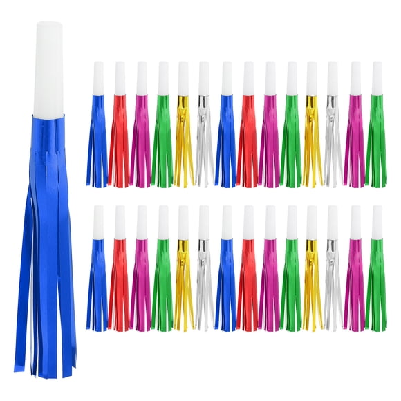 Uxcell 60 Pcs Noise Makers, Metallic Fringed Noise Makers Party Whistles for Party Favor, White/6 Color
