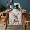 thumbnail image 2 of Bunny Easter Table Runner - 70 Inch Long, Kitchen Dining Table Runner Dresser Scarves, Pink Blue Eggs Tulips Floral Rabbit Rustic Farmhouse Decor for Coffee Tables Wedding Party Banquet, 2 of 8