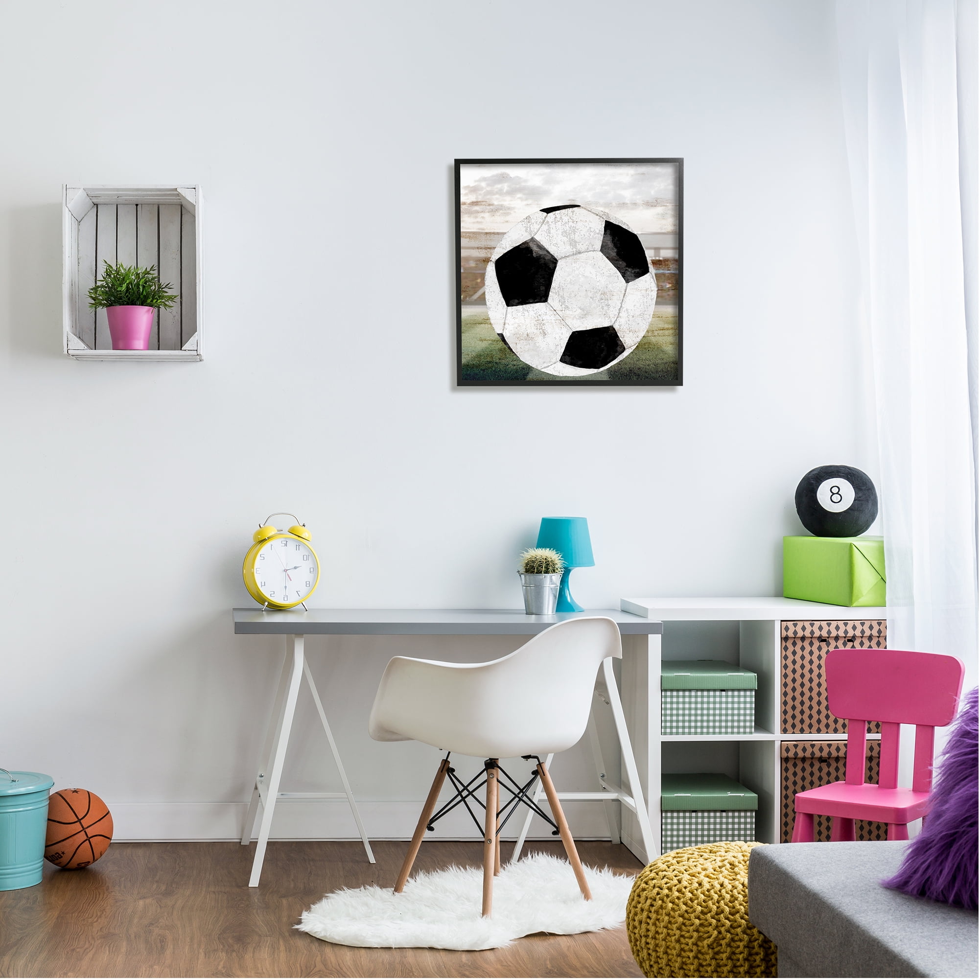 Stupell Industries Rustic Soccer Ball Field Abstract Painting Black Framed Art Print Wall Art, 24 x 24