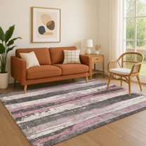 Addison Rugs Mayfield Premium Machine Washable Transitional Stripes Blush Rectangle Rug, 9' x 12'