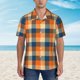 thumbnail image 2 of Balery Warm Orange Plaid Camisas hawaianas de manga corta para hombre, camisas playeras de corte holgado, camisas de vacaciones con botones,Medium, 2 of 7