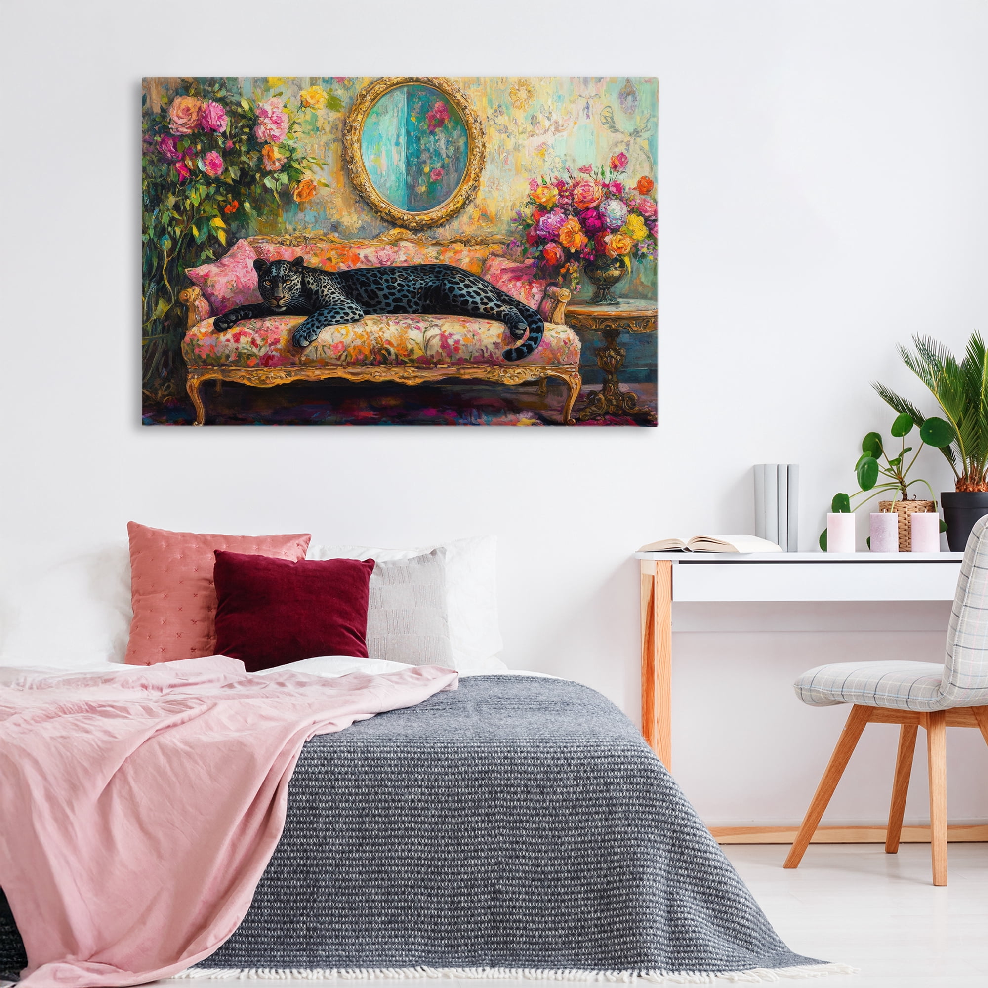 Stupell Industries Lounging Leopard on Floral Sofa Canvas Wall Art, design by Petal Prints Design