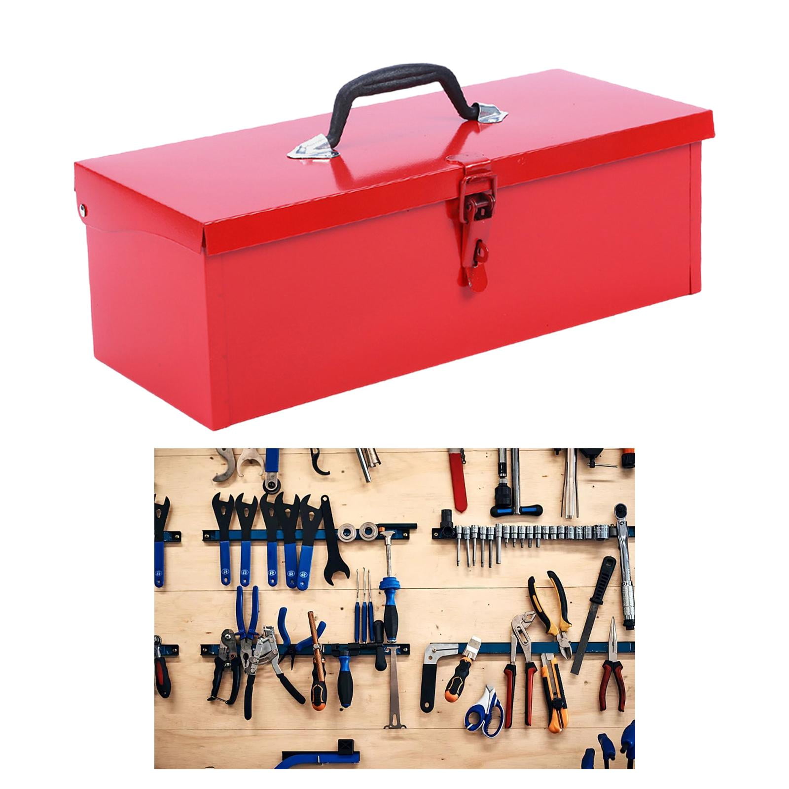 simhoa Hand Tool Case Iron Tool Box Latch Closure Ergonomic Handle Easy Access Tool Chest Multifunction Empty Tool Box for Workshops