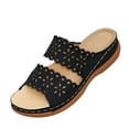 thumbnail image 2 of Slides for Women Summer Women's Slide Sandals Slippers Plus Size Carving Wedge Heel, Black-36, 2 of 6