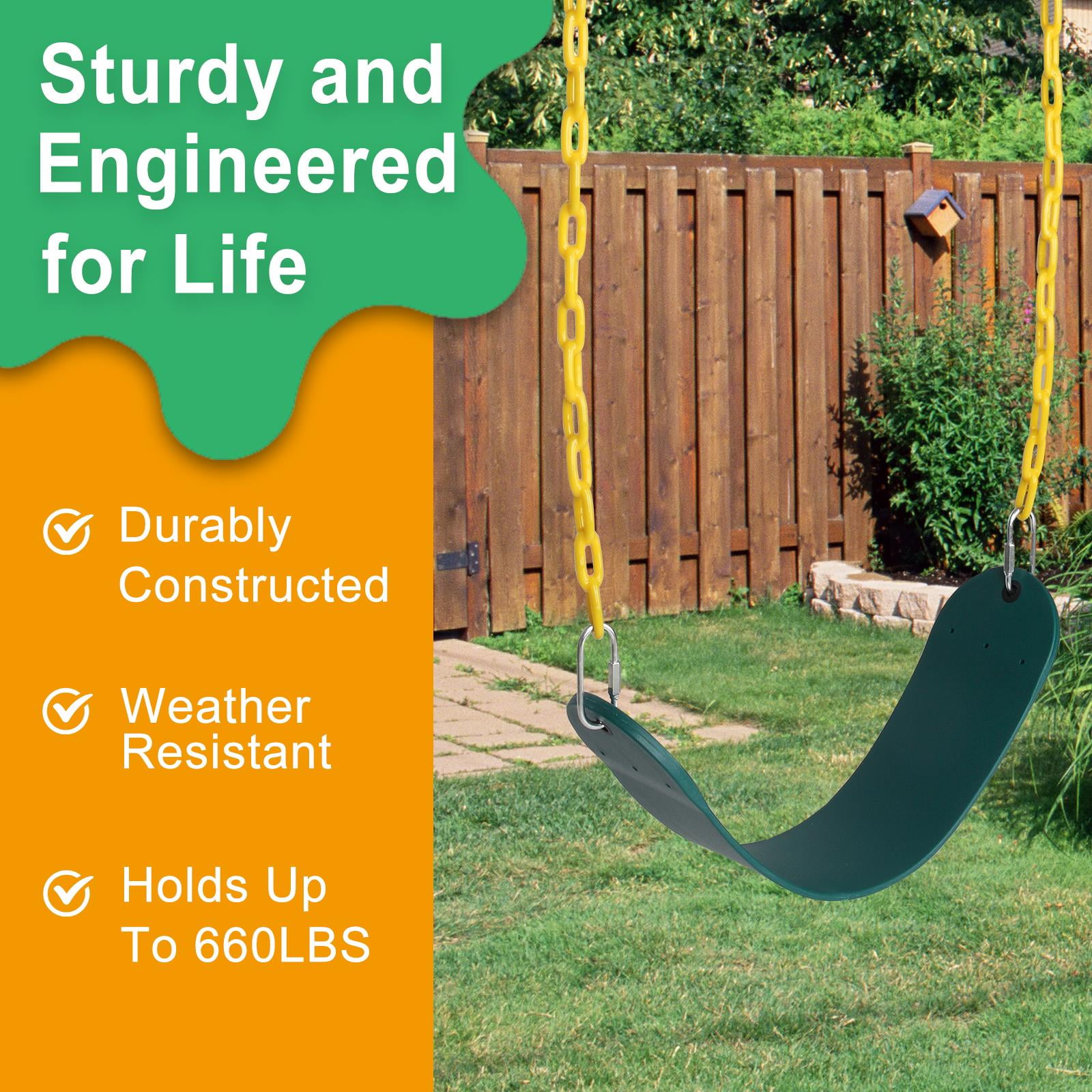 GoDecor 60" Kids Belt Swing with Chain, Green