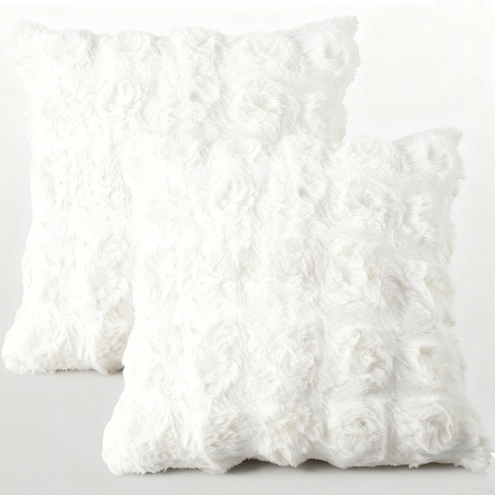 Sanmadrola Pillow Covers 18x18 Fluffy Faux Rabbit Fur Decorative Throw Pillows Case, Shaggy Decorative Cushion Covers for Sofa, Bedroom, Living Room, Cozy Home Décor, Set of 2