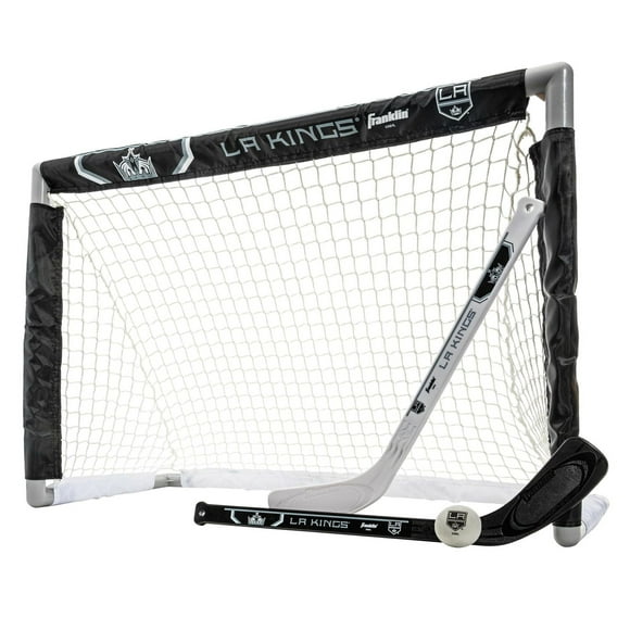 Franklin Sports NHL Kings Mini Hockey Set - Kids Indoor Knee Hockey Goal, Ball, 2 Mini Hockey Stick Combo Set