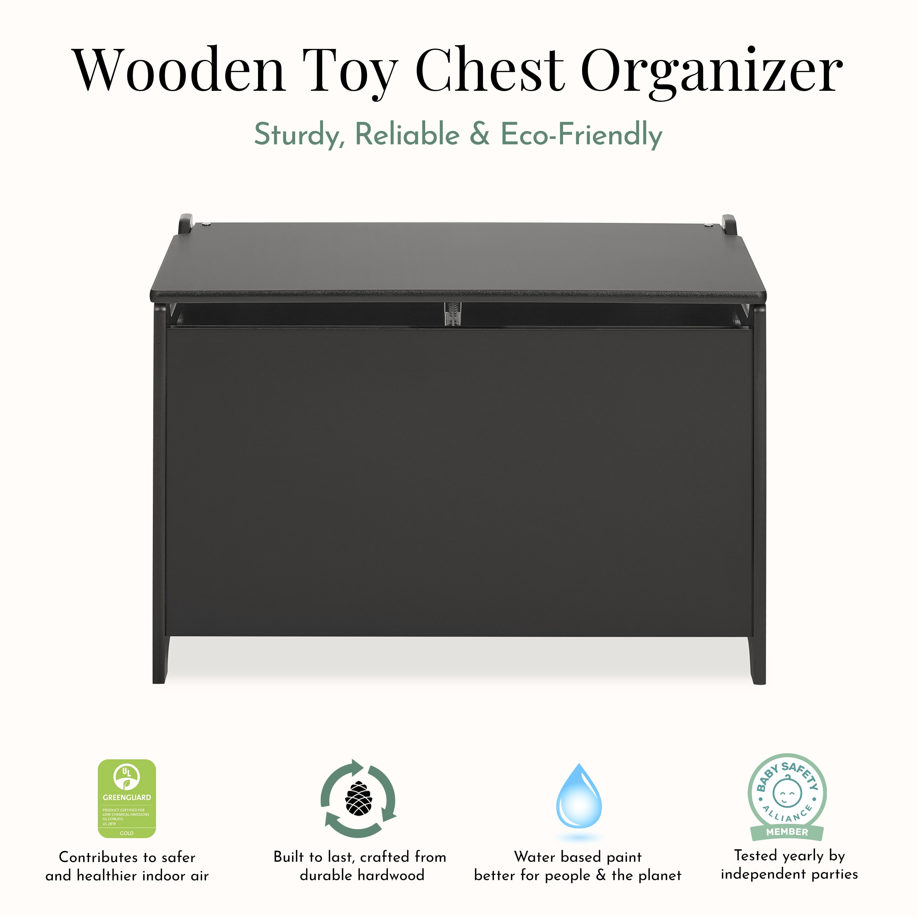 Evolur Wooden Toy Chest Organizer, Matte Black