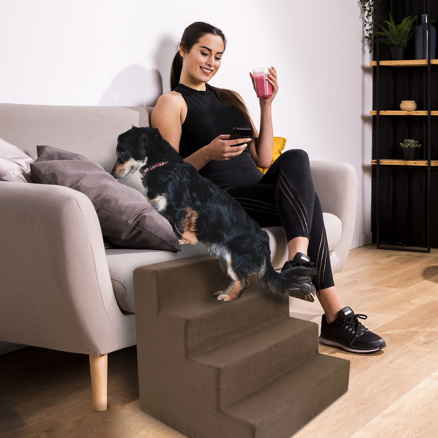 Precious Tails Deluxe High-Density Foam 4-Step Pet Stairs for Dogs and Cats - Durable, Lightweight, and Portable Staircase for Easy Mobility Assistance