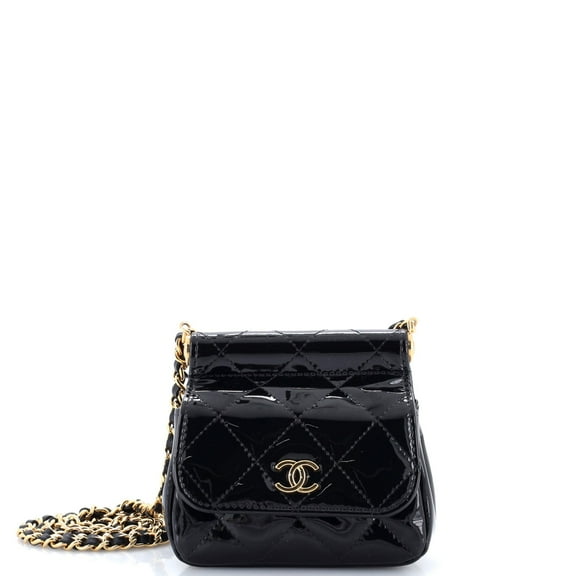 Pre-Owned CC Frame Flap Clutch with Chain Quilted Patent By Rebag