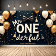 thumbnail image 3 of Decorative Design Mr ONEderful Birthday Banner Colorful Balloons Gold Stars Party Decoration for First Birthday Kids Celebration Photo Shoot, 3 of 8