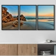 thumbnail image 3 of wall26 - 3 Piece Framed Canvas Wall Art - Sunset at California Beach - Modern Home Art Stretched and Framed Ready to Hang - 16"x24"x3 BLACK, 3 of 5
