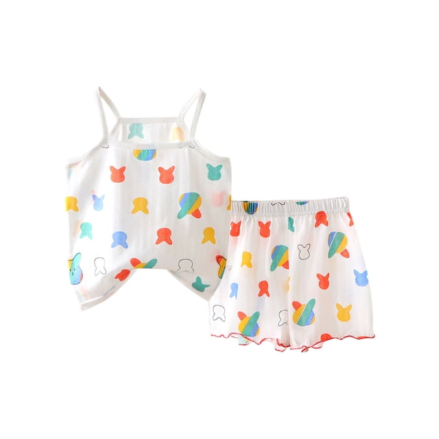 QTOCIO Baby Girl Outfits, Baby Girl Summer Clothes, Children's Summer Printed Tank And Shorts Two-piece Set Multicolor