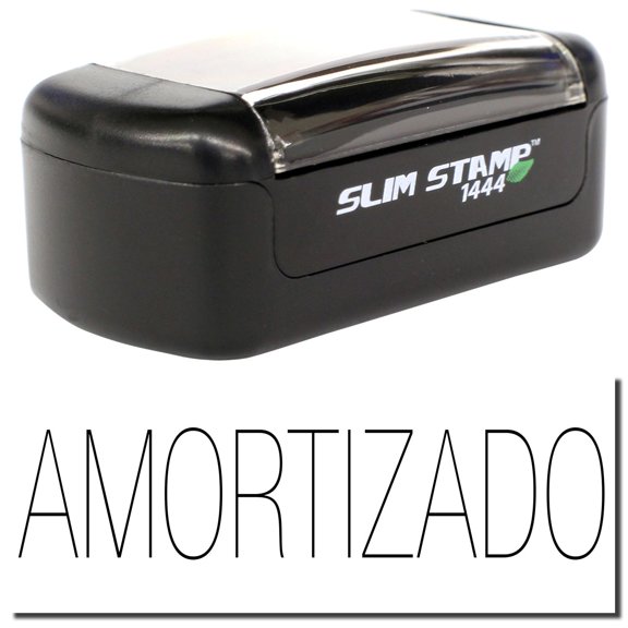 Slim Pre-Inked Amortizado Stamp, Slim 1444, Ultra Slim Design, Impression Size 1/2" by 1-3/4", Up to 25,000 Impressions - Black Ink
