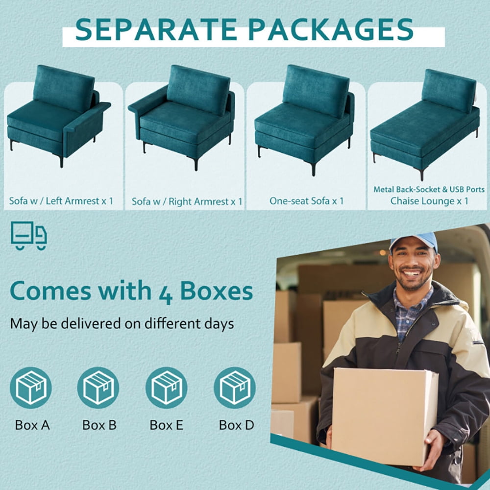Finihen L-shaped Sectional Sofa Couch, Convertible Sectional Sofa, Extra Large L-shaped Sectional Sofa with Reversible Chaise and 2 USB Ports for 4-5 People, for Living Room, Peacock Blue Finihen L-shaped Sectional Sofa Couch, Convertible Sectional Sofa, Extra Large L-shaped Sectional Sofa with Reversible Chaise and 2 USB Ports for 4-5 People, for Living Room, Peacock Blue