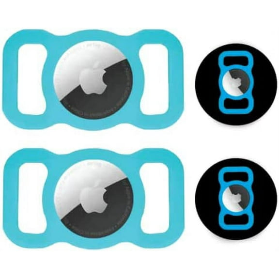 Apple AirTag Dog Collar Holder (2 Pack) Apple Air Tag Holder for Dogs & Cats, Premium Silicone Protective Case for Pets GPS Tracker (Glow in The Dark Blue)