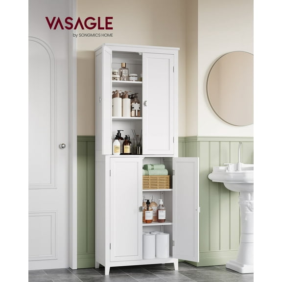4-Door Bathroom Storage Cabinet with Adjustable Shelves, Freestanding Organizer Unit for Home, 11.8 x 23.6 x 66.9 Inches,White