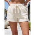 thumbnail image 4 of Shorts cortos de verano para mujer, elegantes, de color liso, con cintura elástica y cordón ajustable, ideales para la playa y uso diario., 4 of 8