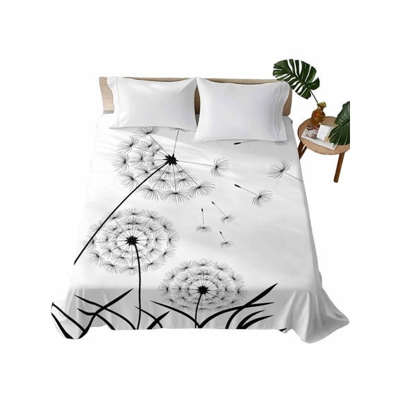 King Size Flat Sheet Only, Spring Floral Soft Brushed Microfiber Bed Sheets, Modern Elegant Pastoral Flowers Black Hotel Quality Breathable Bedding Top Sheet, Easy Care, 105"x98"