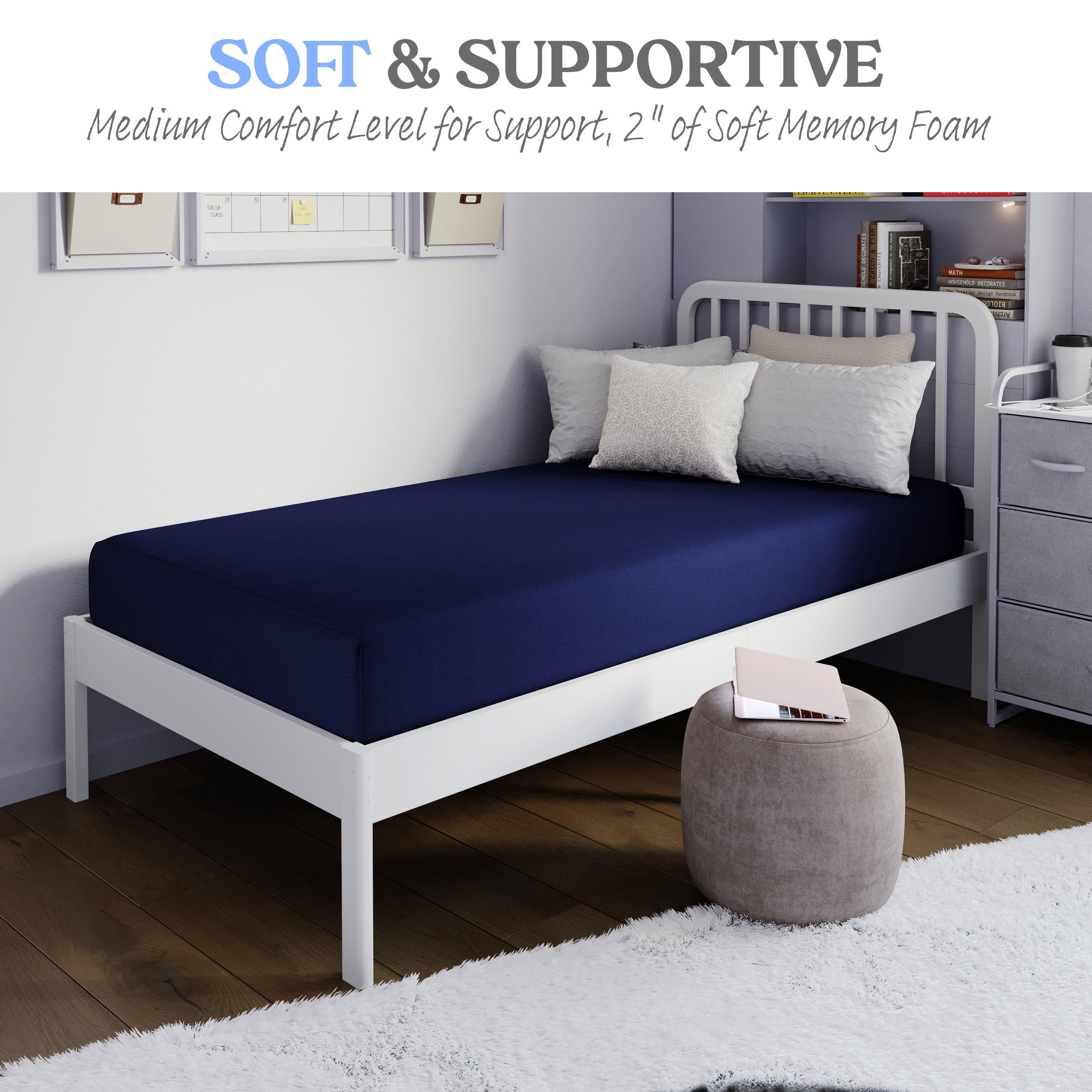 Emma + Oliver Blue Water-Resistant Memory Foam 8" Twin Size Mattress with Zippered Cover