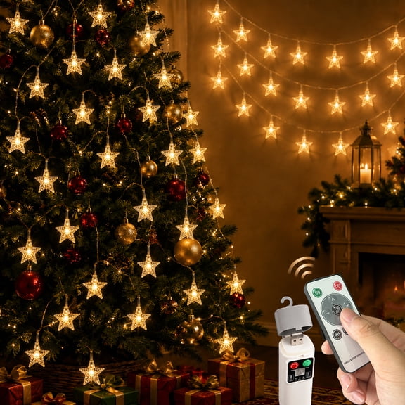 Christmas Lights,Rechargeable Star String Lights Battery Operated, 23FT 60 LED Fairy Lights with Remote & Timers, USB Twinkle Lights for Indoor Bedroom Tent Wedding Party Christmas Decorations,