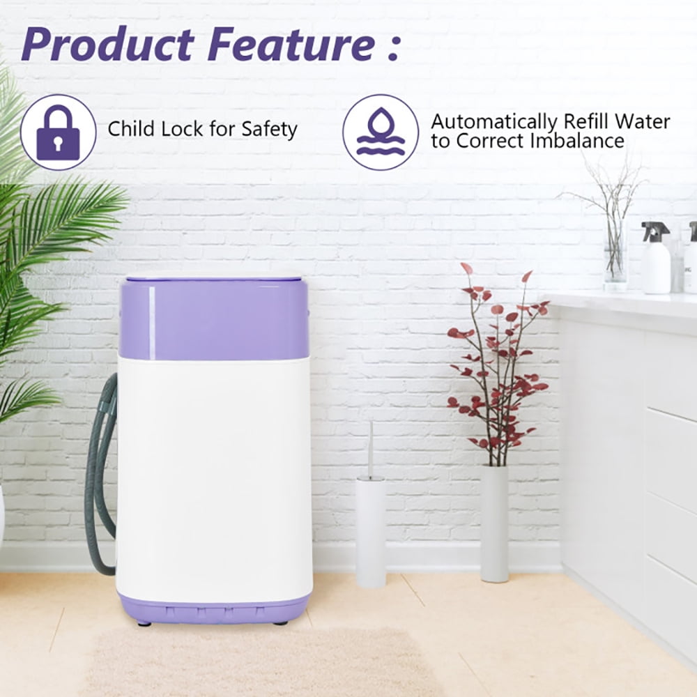 GVN Space Saving Full-Automatic Washer,Washing Machine,8lbs Portable Fully Automatic Washing Machine with Drain Pump-Purple