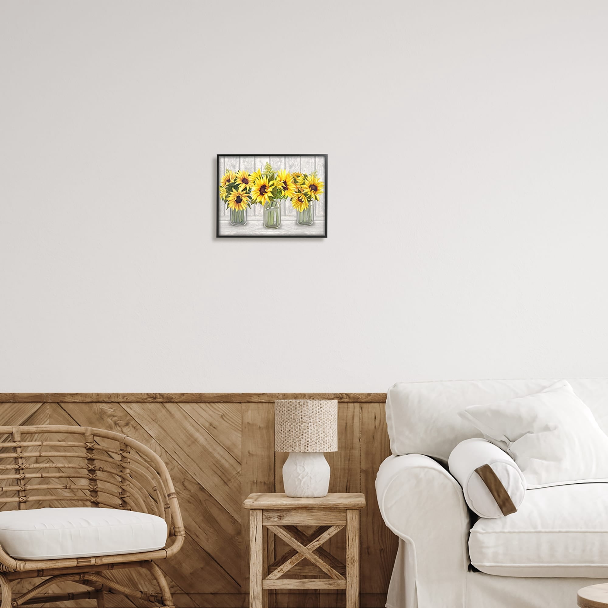 Stupell Industries Three Sunflower Bouquets Country Planks Still Life Graphic Art Black Framed Art Print Wall Art, Design by Ziwei Li