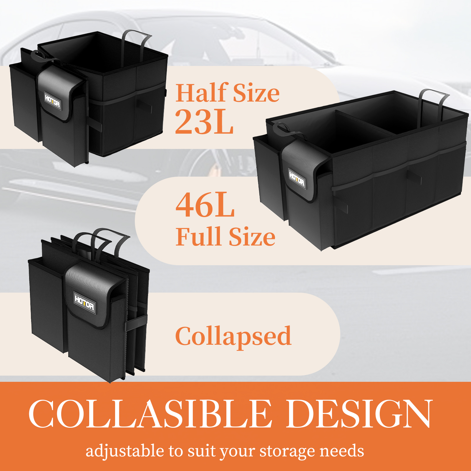 HOTOR Trunk Organizer, 46L with 2 Compartments photo 6