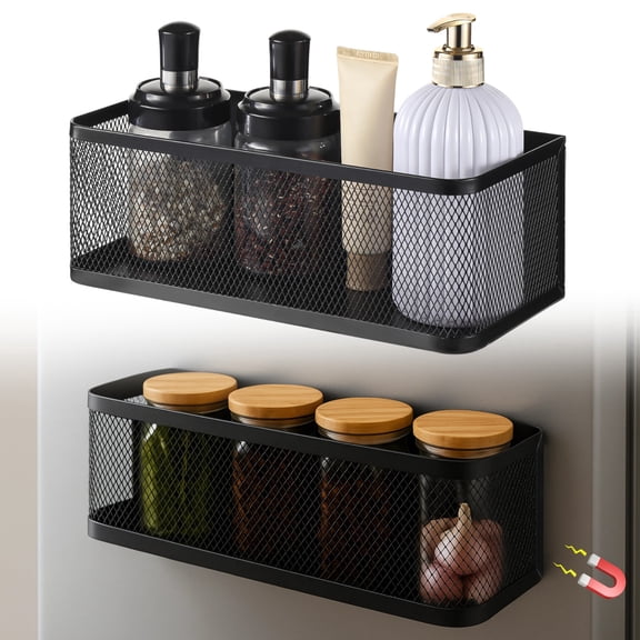 Adsorbent Shelf for Fridge, Large Black Adsorbent Basket, Multi-Functional Storage Rack, Adsorbent Organizer Holder, Large Storage Bin for Kitchen, 11×4.9×3.9"