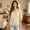 thumbnail image 4 of Bixock Women's Maternity Tops 3/4 Sleeve Button Down Maternity Shirts Crew Neck Maternity Blouse Soft Breathable Pregnant Tops Comfortable Maternity Clothings, 4 of 6