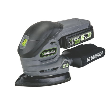 Genesis G20MAX 20V Cordless Detail Sander with Dust Bag, Sandpaper Assortment, Battery, and Charger