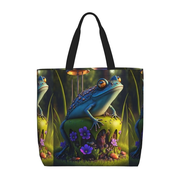 Easygdp Cute Blue Frog Bolsa Tote para Mujer, Bolso de Hombro para Trabajo, Playa, Viajes, Compras y Supermercado