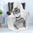 thumbnail image 4 of Cat Soft Flannel Fleece Throw Blanket, Hand Drawn Dressed up Hipster New Age Cat Fashion Urban Free Artwork Print, Cozy Plush for Indoor and Outdoor Use, 50" x 60", Black White, by Ambesonne, 4 of 5