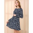 thumbnail image 4 of Vestido Floral Casual Manga Larga Con Volantes Para Mujer Azul Marino XL Unique Bargains Vestido, 4 of 6
