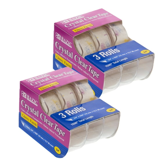 BAZIC Crystal Clear Tape w/ Dispenser 3/4" X 500", Glossy Finish, (3/Pack), 2-Packs