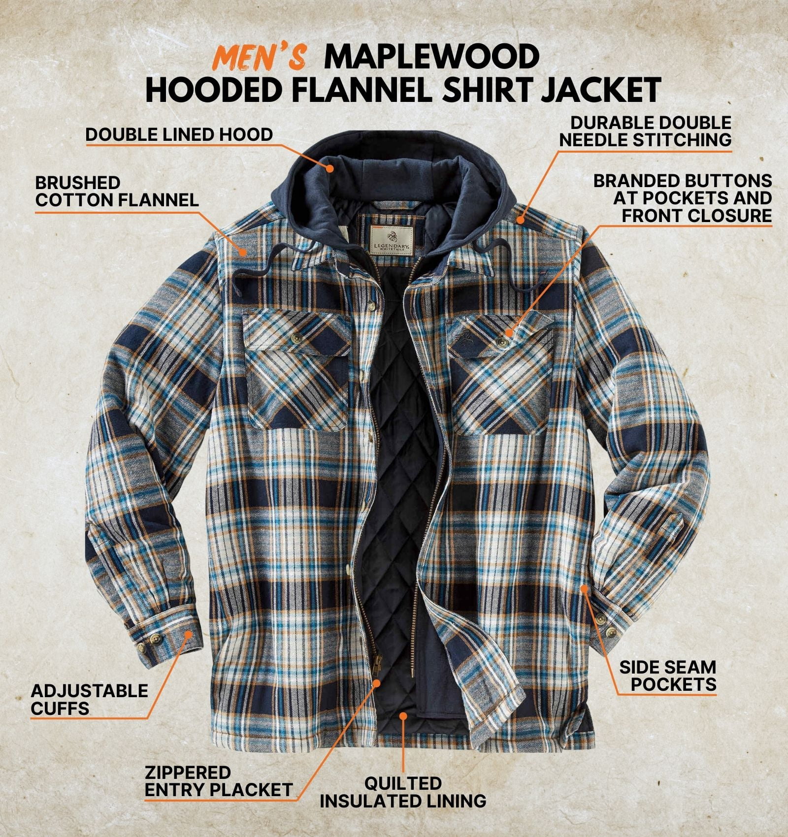 Legendary Whitetails Men's Maplewood Hooded Flannel Shirt Jacket
