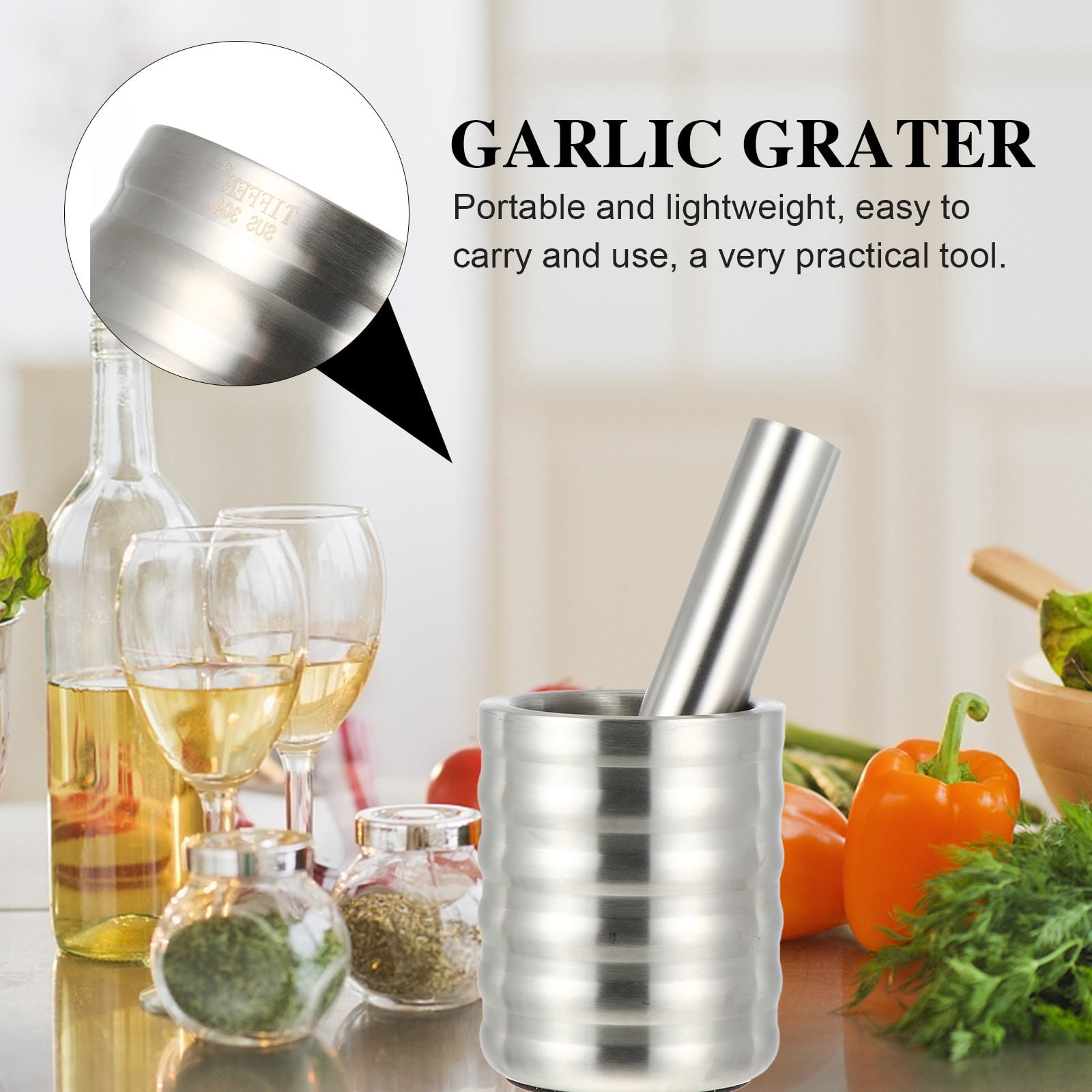 HONMEET 1Set Multifunctional Stainless Steel Garlic Crusher and Mincer Plated Silver and Easy to Operate