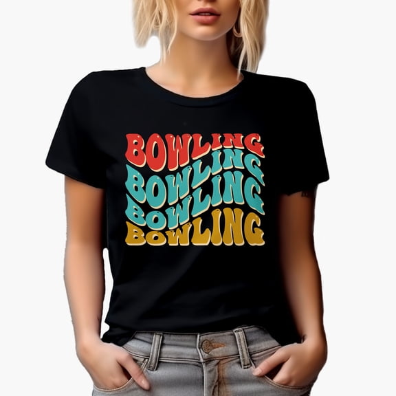 Bowling, Sports Themed, Groovy Retro Wavy Text Merch Gift, Black T-Shirt, Small