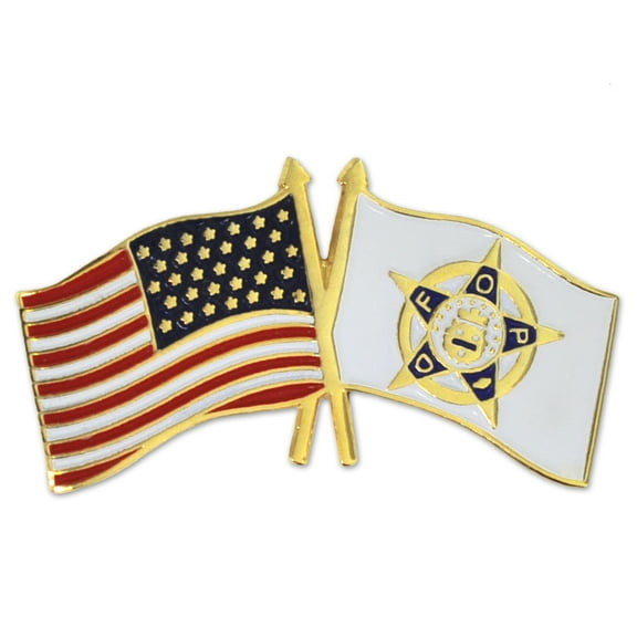 Police Department Flag Crossed with American Flag Enamel Lapel Pin