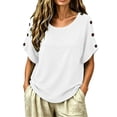 thumbnail image 2 of Uootdi Women's Tops Short Sleeve Crew Neck Side Button Blouses Bohemian Casual Style Lightweight Breathable Relaxed Fit Shirts Gift, 2 of 6