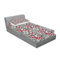 thumbnail image 2 of Ambesonne Retro Fitted Sheet & Pillow Sham Set, Colored Boho Flowers Leaf, Twinxl, Grey and Hot Pink, 2 of 2