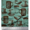 thumbnail image 1 of Soimoi Crepe Silk Fabric Tea & Coffee Cups Print Fabric by the Yard 42 Inch Wide, 1 of 1