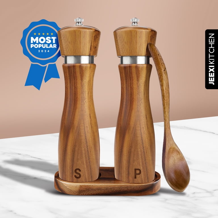 JEEXI Acacia Wood Salt and Pepper Grinder Set photo 5