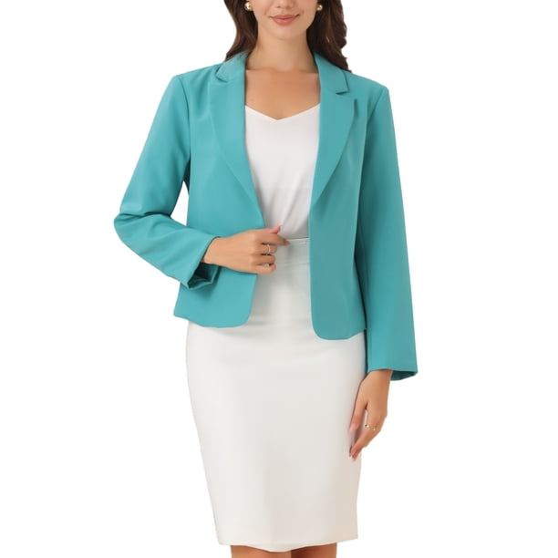 BLAZER CHIC para Mujeres, Abierto al Frente, Traje de Verano Corto para el Trabajo, Chaqueta Ligera Azul Lago Sólido XL