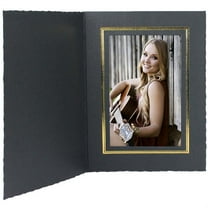 (25 pack) Black Cardstock Paper Portrait Folder 4x6 frame w gold foil border  sold in 25s  - 4x6