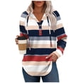 thumbnail image 1 of Chandail à Capuchon pour Femme, Style Raglan à Manches Longues à Cordon avec Imprimé Rayé Quotidien pour Tenue Décontractée en Tissu Imitation Polyester, Chandail à Capuchon pour Femme, 1 of 5