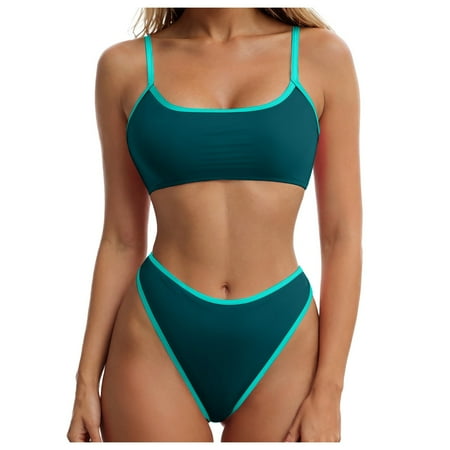 Gessp Swimsuit Swimsuit for women Womens Vintage High Waisted Two Pieces Bikini Bathing Suit tankini swimsuits for women womens swimsuits(Dark Green M)